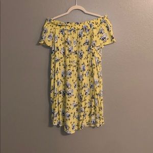 yellow flower off the shoulder dress